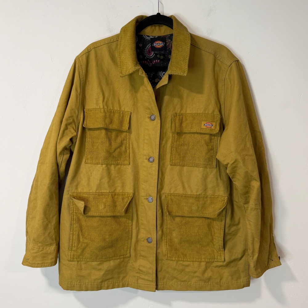 Dickies Womens ReWorked Chore Coat XL Mustard Yellow Corduroy Trim Canvas Jacket
